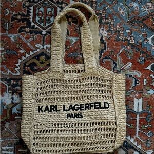 Karl Lagerfeld Cream Tote Bag with Open-Weave Design